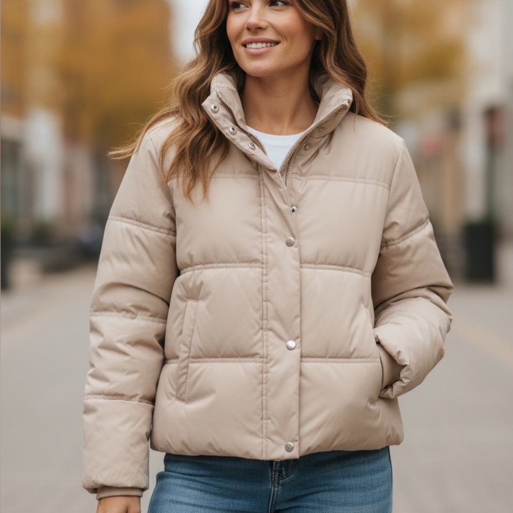 Top Shop Women's Beige outdoor winter Puffer Jacket size 8